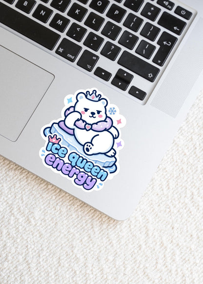 Ice Queen Energy Sticker, Kawaii Polar Bear Vinyl Decal, Funny Winter Princess Gift, Self Confidence Laptop Water Bottle Decor - Paige Poutine