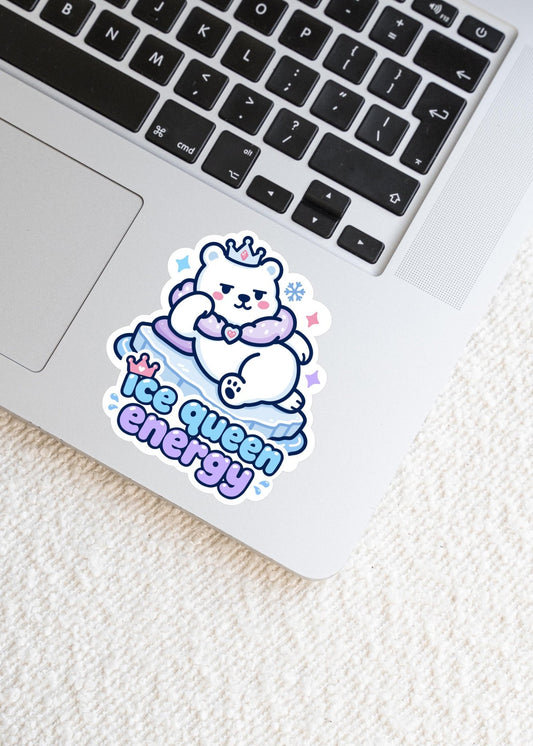 Ice Queen Energy Sticker, Kawaii Polar Bear Vinyl Decal, Funny Winter Princess Gift, Self Confidence Laptop Water Bottle Decor - Paige Poutine