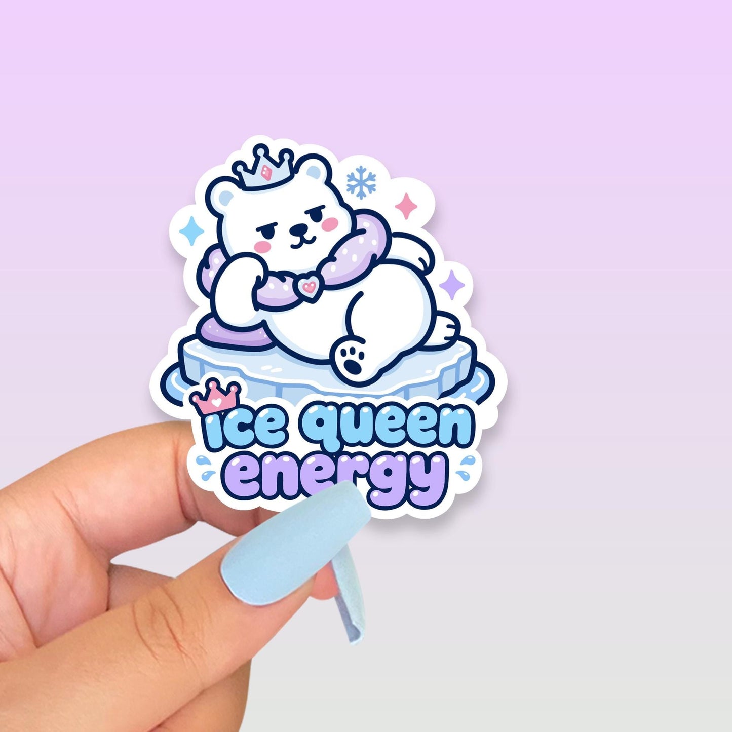 Ice Queen Energy Sticker, Kawaii Polar Bear Vinyl Decal, Funny Winter Princess Gift, Self Confidence Laptop Water Bottle Decor - Paige Poutine