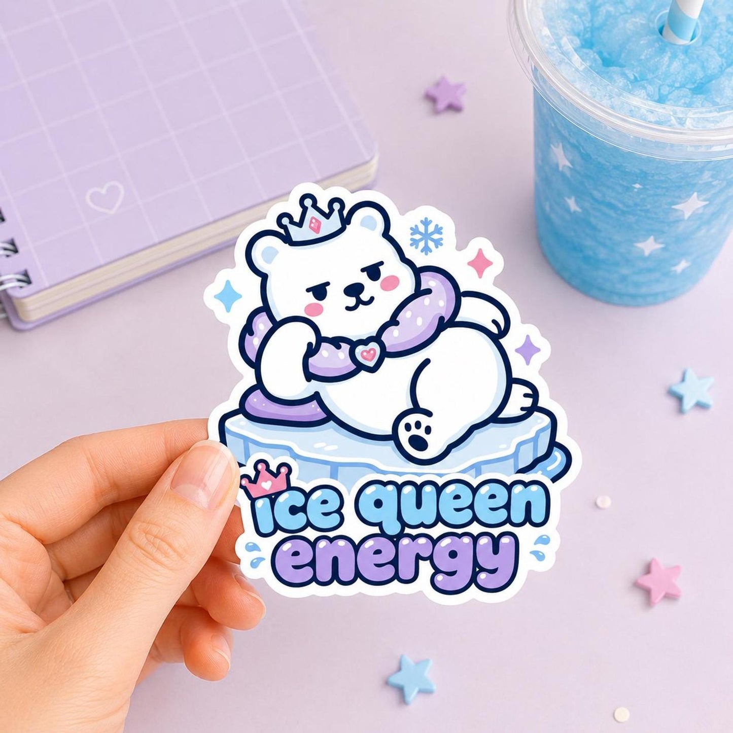 Ice Queen Energy Sticker, Kawaii Polar Bear Vinyl Decal, Funny Winter Princess Gift, Self Confidence Laptop Water Bottle Decor - Paige Poutine