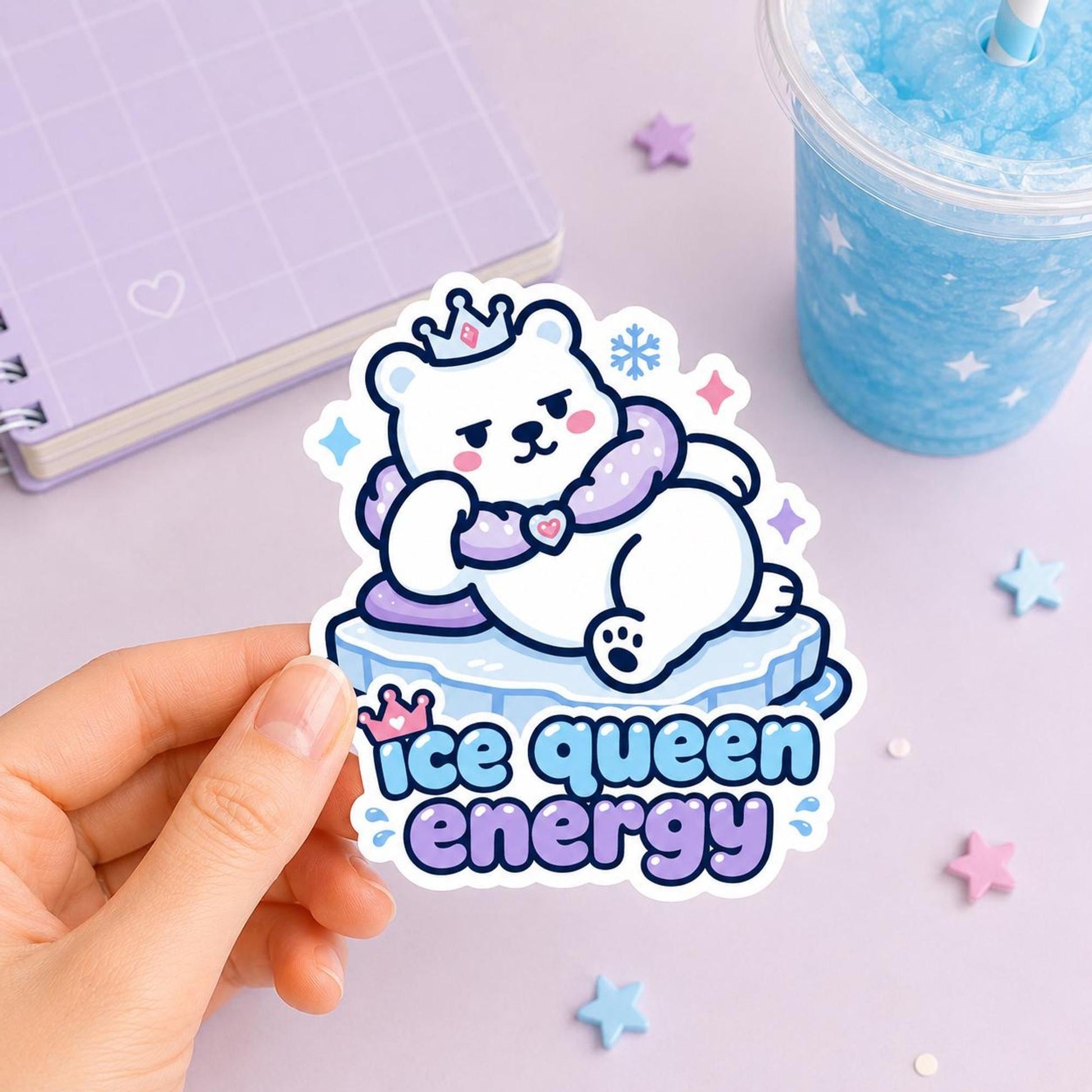 Ice Queen Energy Sticker, Kawaii Polar Bear Vinyl Decal, Funny Winter Princess Gift, Self Confidence Laptop Water Bottle Decor - Paige Poutine