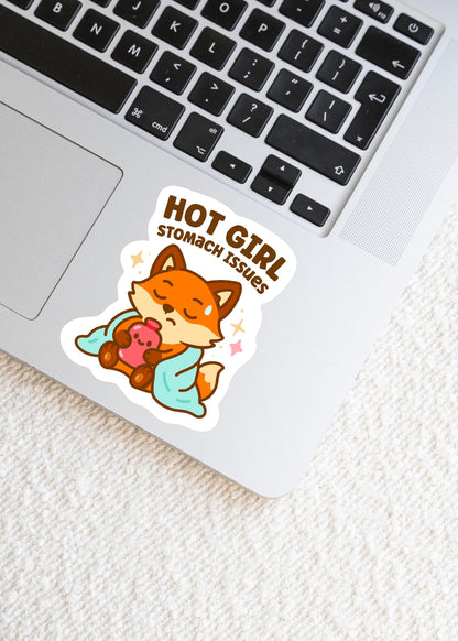 Hot Girl Stomach Issues Sticker, Funny IBS Gift, Cute Kawaii Fox Vinyl Decal, Digestive Health Humour, Bloating Chronic Illness Sticker