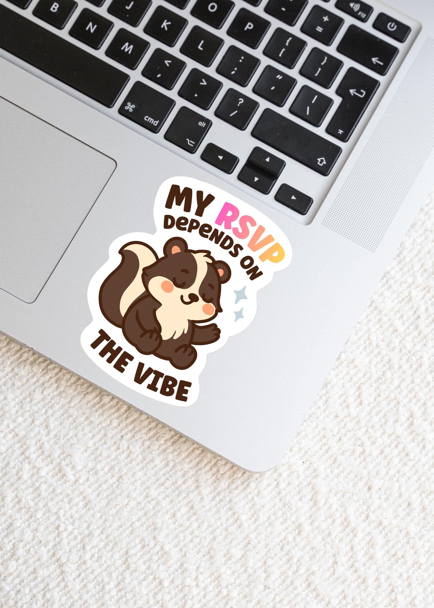 My RSVP Depends On The Vibe Sticker, Cute Kawaii Skunk Vinyl Sticker, Introvert Humour Decal, Social Battery Gift, Antisocial Mood