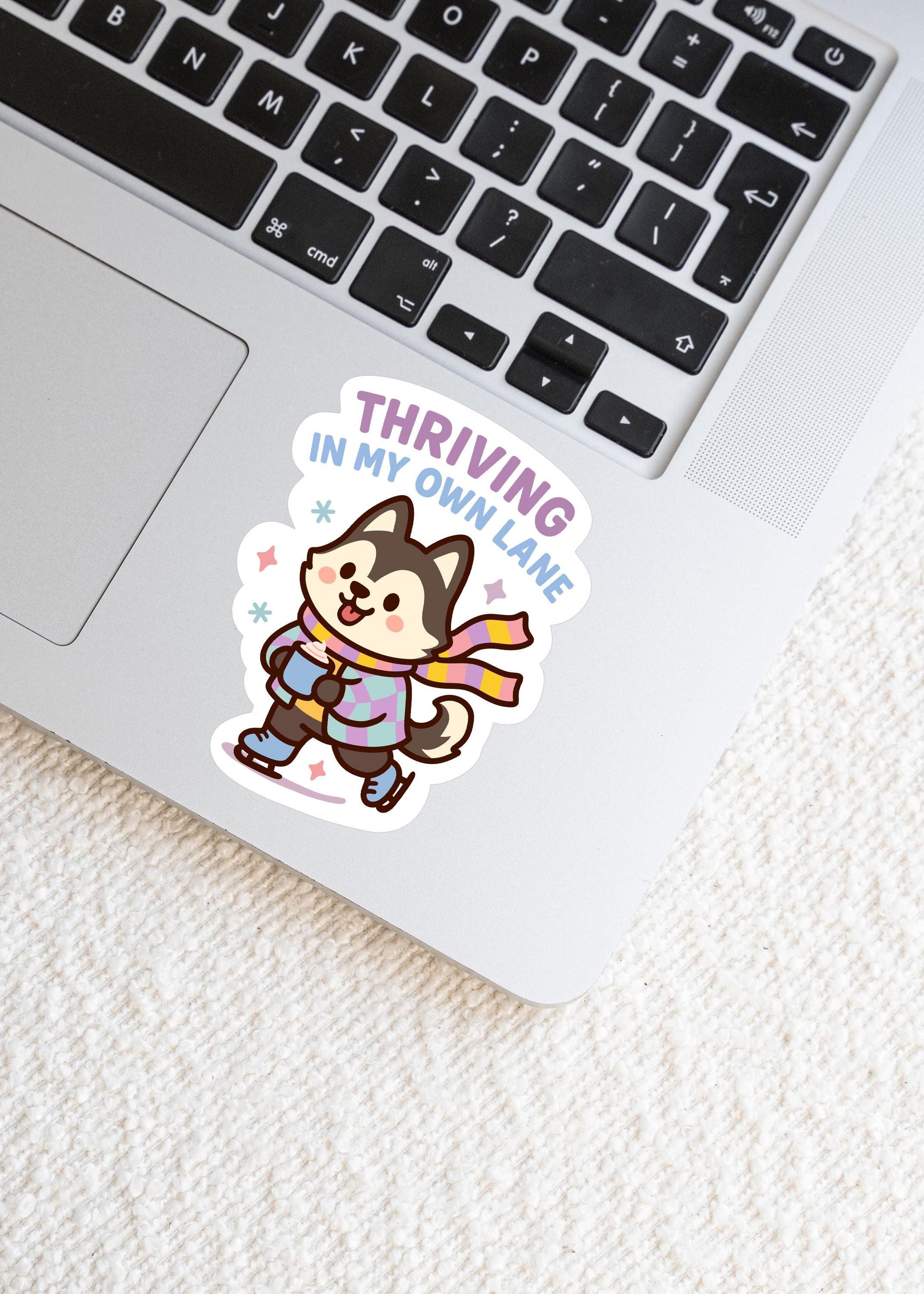 Thriving In My Own Lane Sticker, Kawaii Husky Vinyl Decal, Introvert Motivation Gift, Positive Mindset Journal Sticker, Self Growth Humour