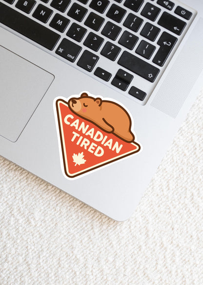 Canadian Tired Bear Sticker, 3 Inch Cute Kawaii Canada Vinyl Decal, Funny Canadian Retail Parody Gift, Tired Mood