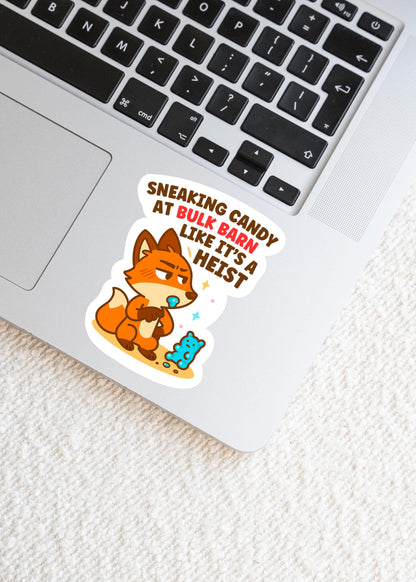 Sneaking Candy at Bulk Barn Fox Sticker, Cute Kawaii Canadian Vinyl Decal, Funny Gummy Snack Gift for Laptop Water Bottle Planner