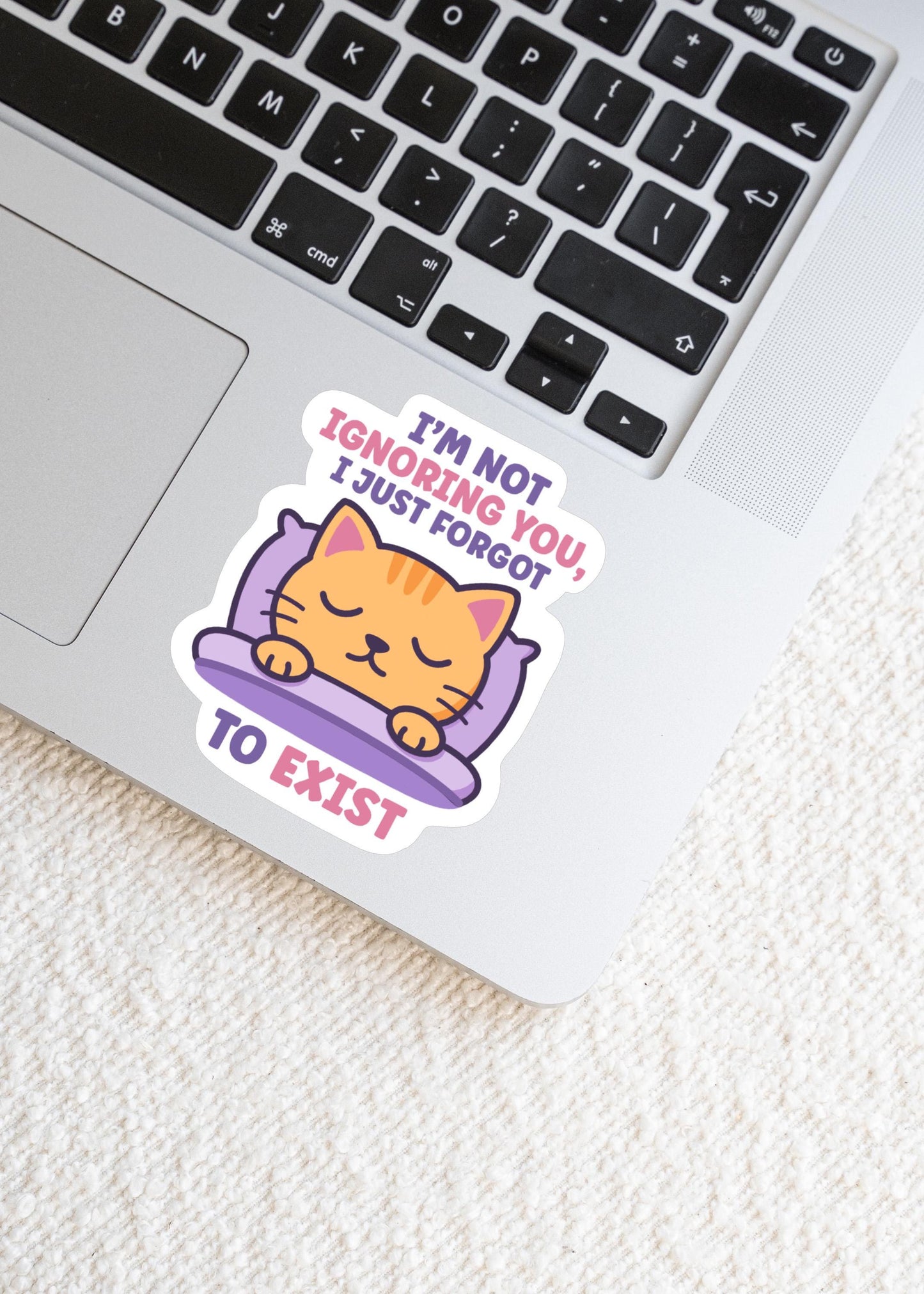 Not Ignoring You Cat Sticker, Cute Kawaii Vinyl Decal, Funny Introvert Self Care Gift for Laptop Water Bottle Planner Journal Notebook