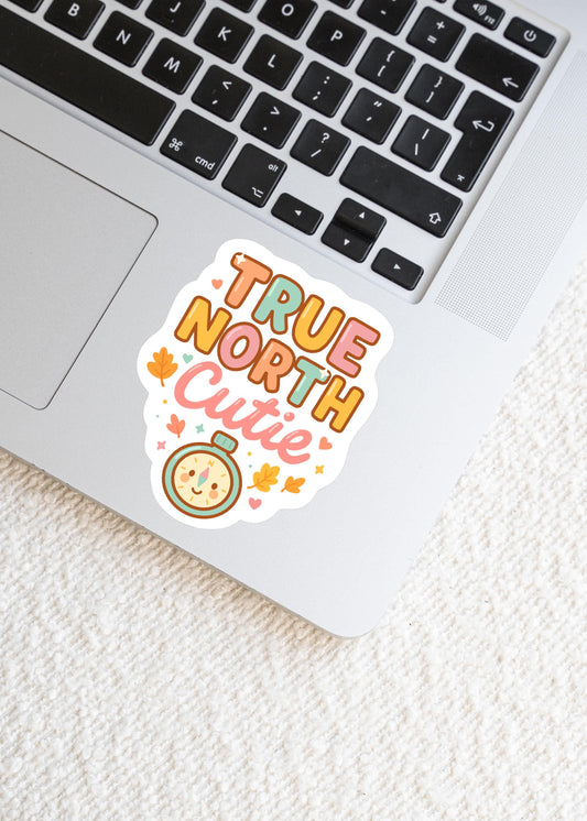 True North Cutie Sticker, Cute Canadian Vinyl Sticker, Kawaii Compass Decal, Pastel Canada Gift, Laptop Water Bottle Planner Journal Sticker