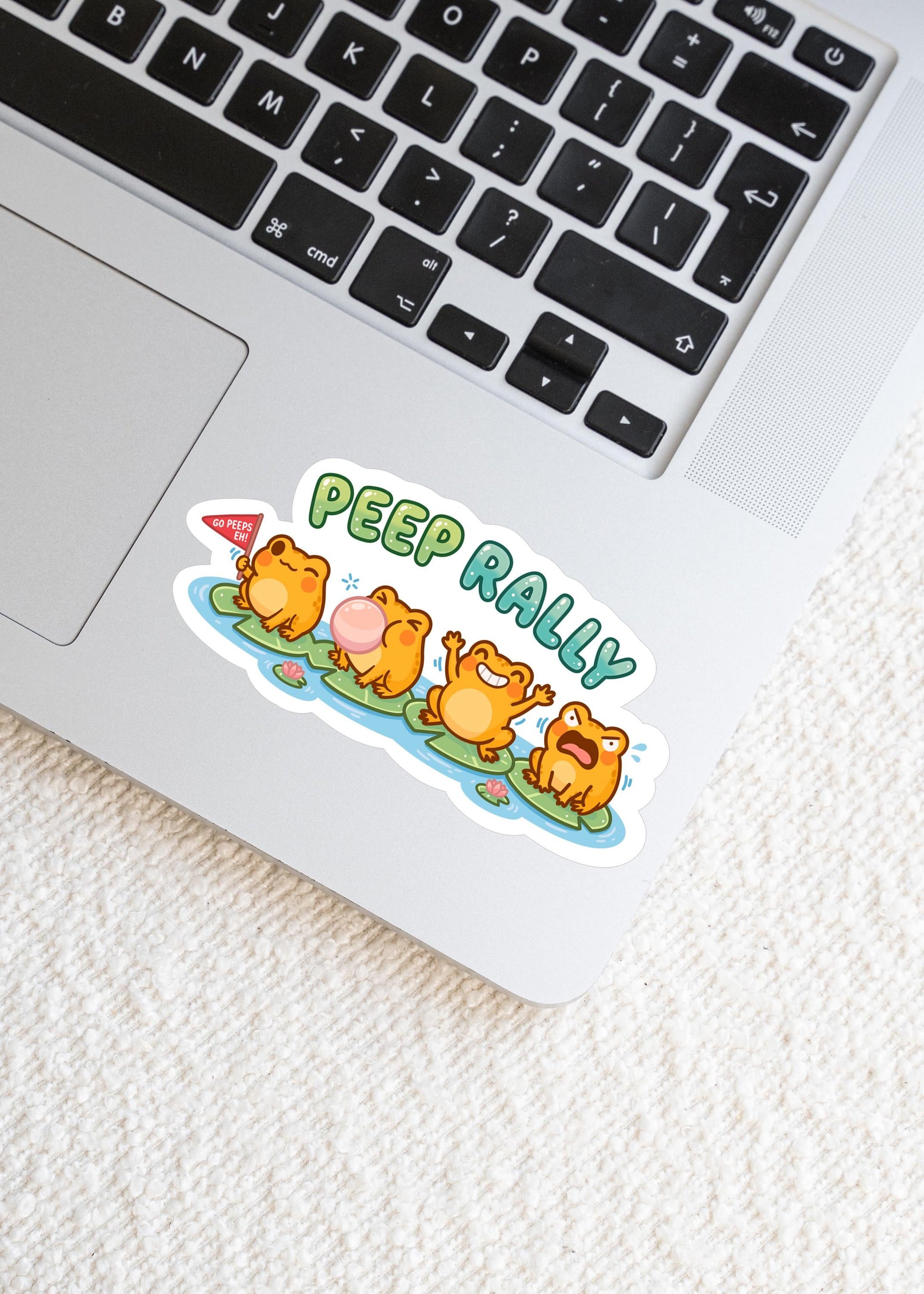 Peep Rally Frog Sticker, Cute Kawaii Cheer Squad Vinyl Decal, Funny Team Spirit Gift, Pond Animal Laptop Water Bottle Sticker