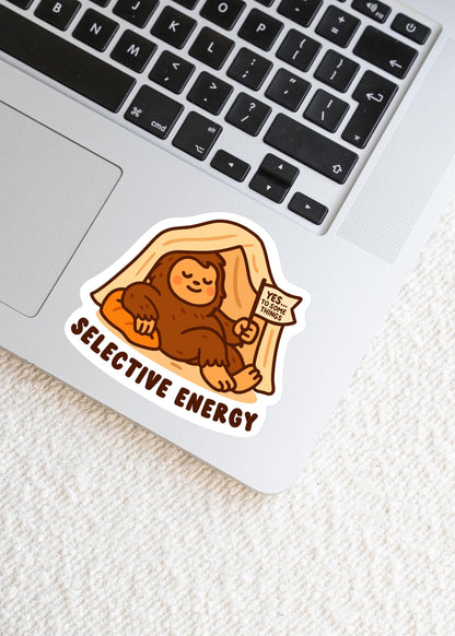 Selective Energy Sasquatch Sticker, Cute Kawaii Bigfoot Vinyl Decal, Funny Introvert Humour, Cozy Self Care Gift, Camping Sticker