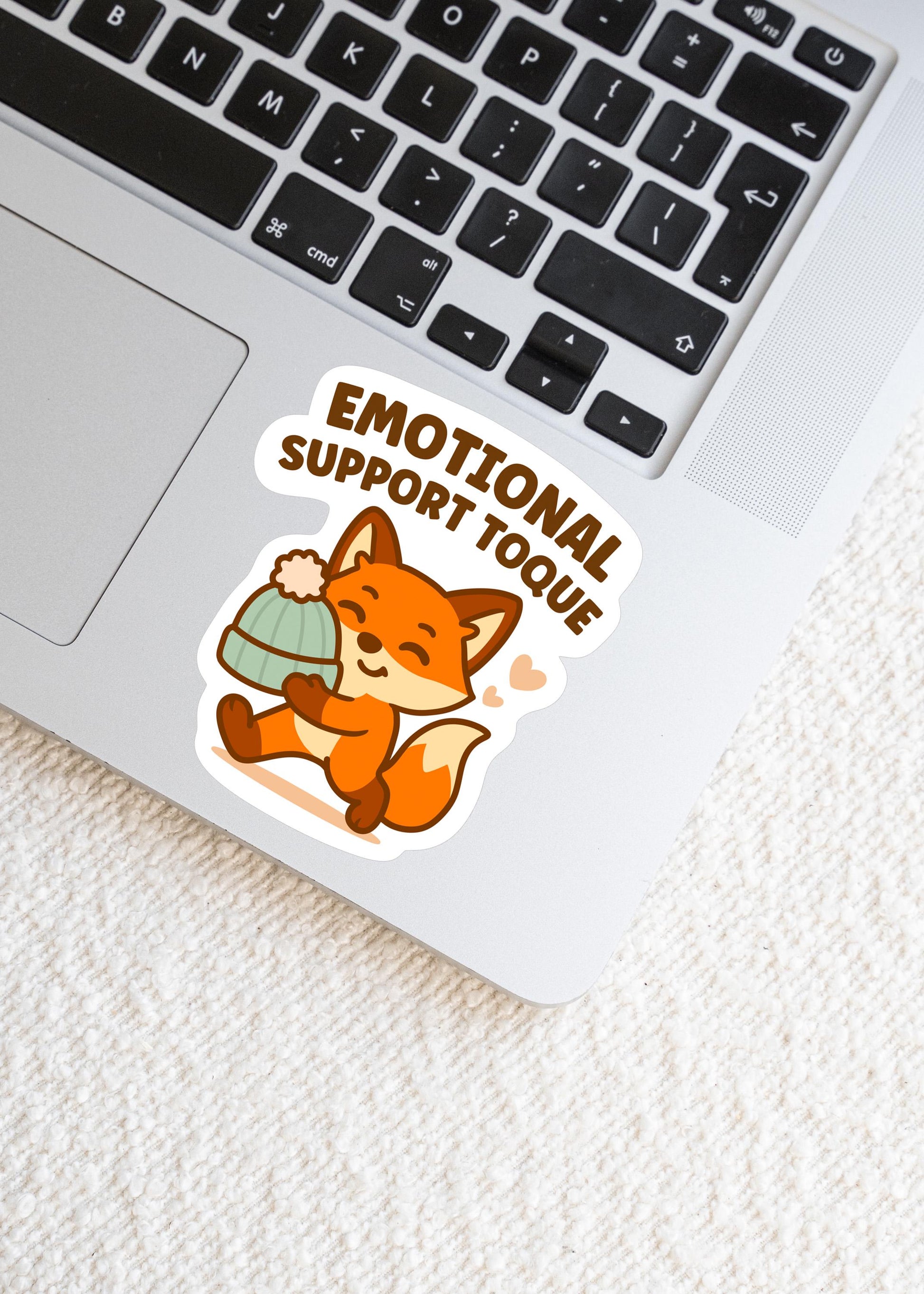 Emotional Support Toque Cute Canadian Fox Vinyl Sticker, Kawaii Winter Laptop Decal, Cozy Self Care Mental Health Gift