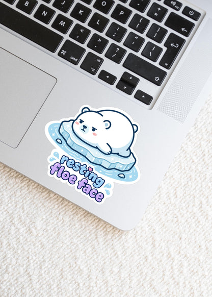 Resting Floe Face Sticker, Kawaii Canadian Polar Bear Vinyl Decal, Funny Winter Animal Meme, Grumpy Arctic Gift, Laptop Water Bottle Decor