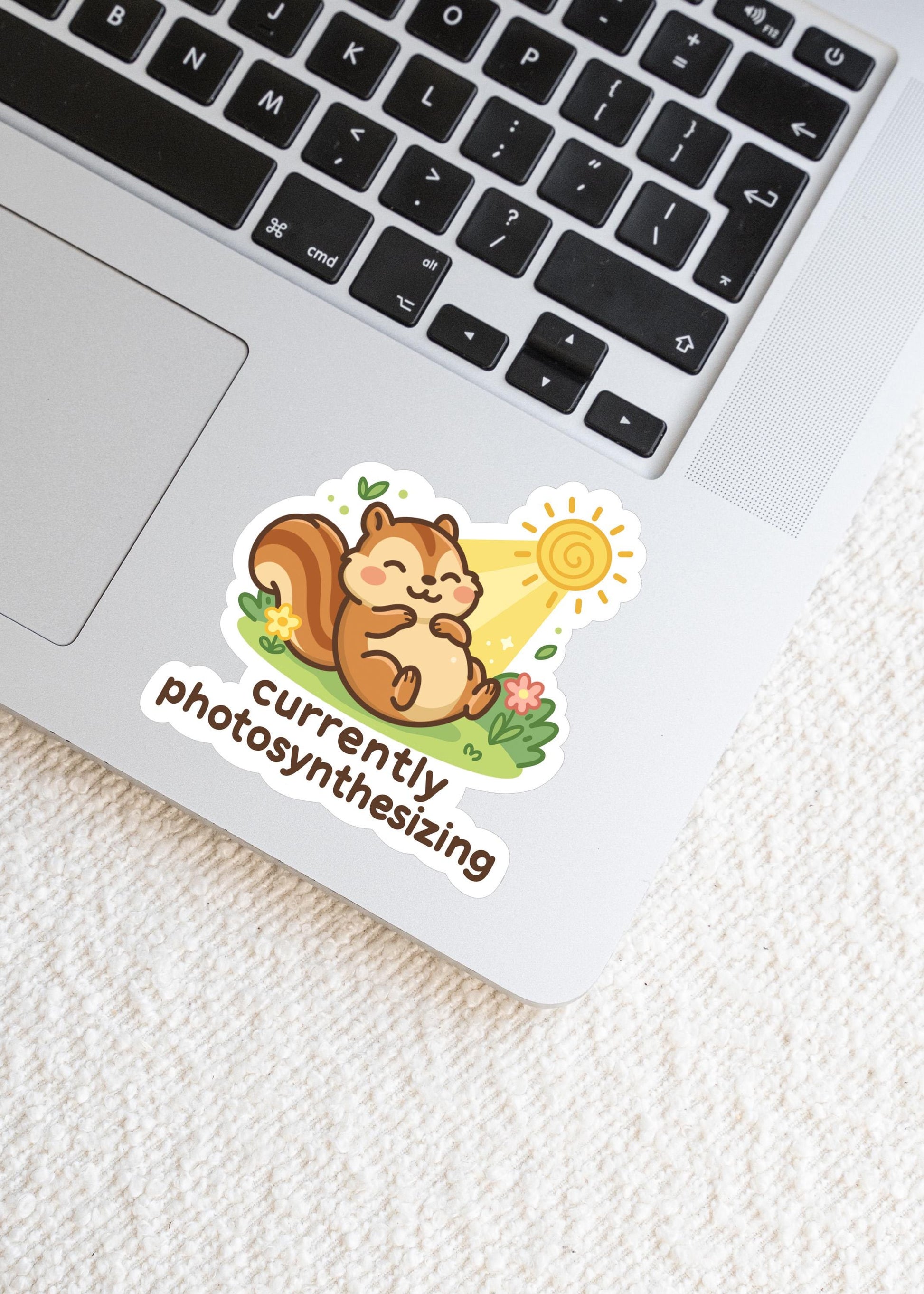 Currently Photosynthesizing Sticker, Cute Kawaii Chipmunk Vinyl Decal, Funny Sun Lover Gift, Garden Self Care Laptop Sticker