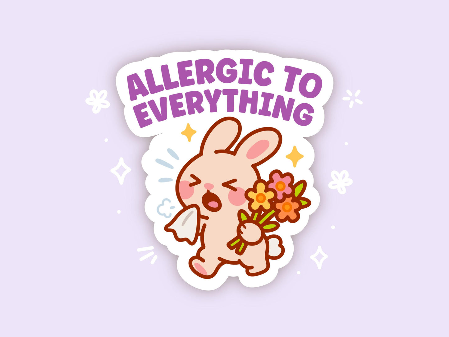 Cute Kawaii Bunny Vinyl Sticker, Allergic To Everything Decal, Funny Seasonal Allergy Humour, Springtime Pollen Laptop Gift