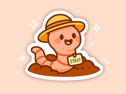Garden Centre Staff Worm Sticker, Cute Kawaii Gardening Vinyl Decal, Funny Compost Soil Helper, Plant Lover Gift
