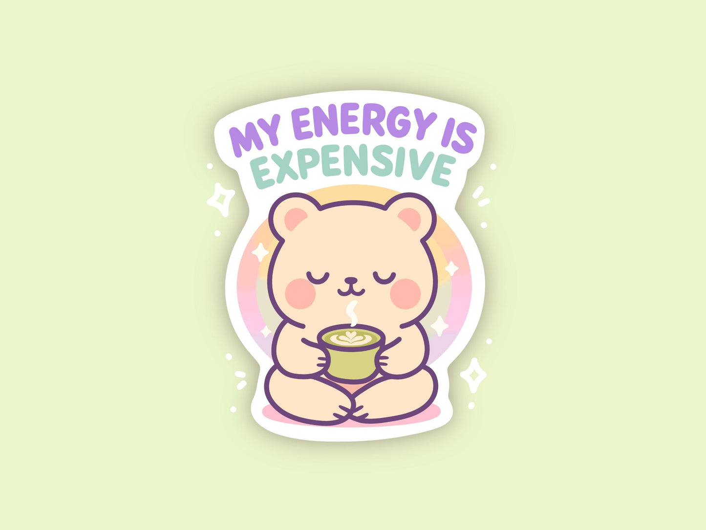 Cute Kawaii Bear Vinyl Sticker, My Energy Is Expensive Decal, Self Care Mental Health, Introvert Boundaries, Planner Journal Gift
