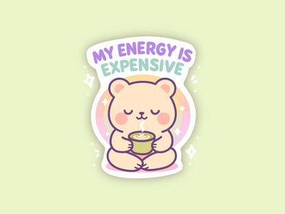 Cute Kawaii Bear Vinyl Sticker, My Energy Is Expensive Decal, Self Care Mental Health, Introvert Boundaries, Planner Journal Gift
