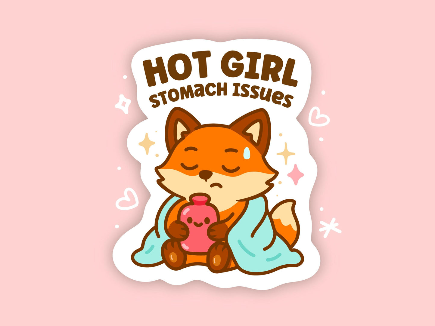 Hot Girl Stomach Issues Sticker, Funny IBS Gift, Cute Kawaii Fox Vinyl Decal, Digestive Health Humour, Bloating Chronic Illness Sticker