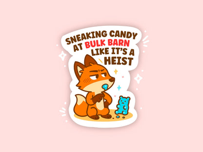 Sneaking Candy at Bulk Barn Fox Sticker, Cute Kawaii Canadian Vinyl Decal, Funny Gummy Snack Gift for Laptop Water Bottle Planner