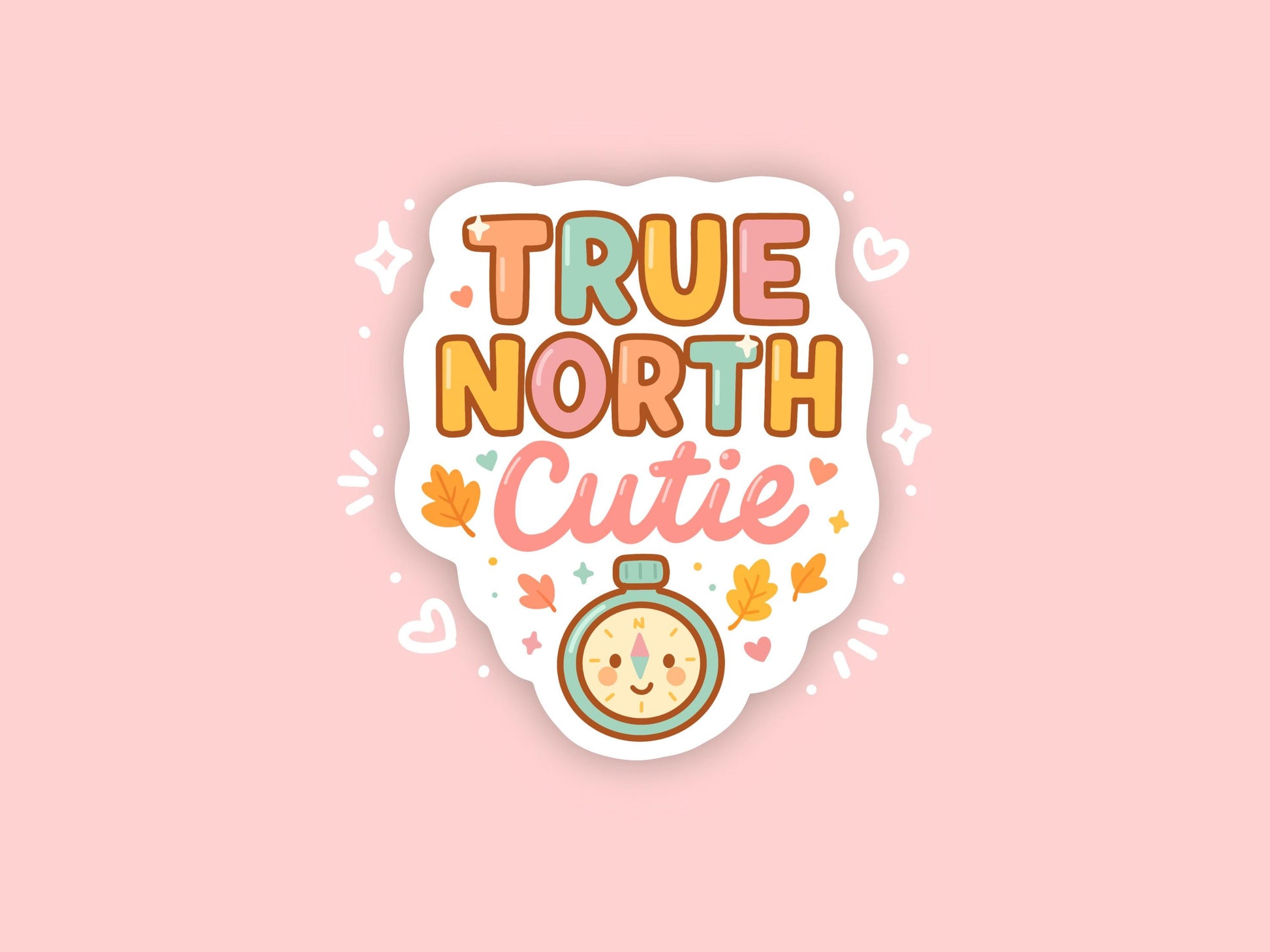 True North Cutie Sticker, Cute Canadian Vinyl Sticker, Kawaii Compass Decal, Pastel Canada Gift, Laptop Water Bottle Planner Journal Sticker