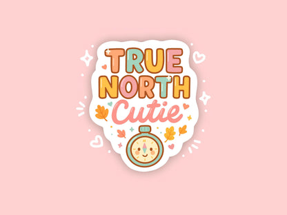 True North Cutie Sticker, Cute Canadian Vinyl Sticker, Kawaii Compass Decal, Pastel Canada Gift, Laptop Water Bottle Planner Journal Sticker