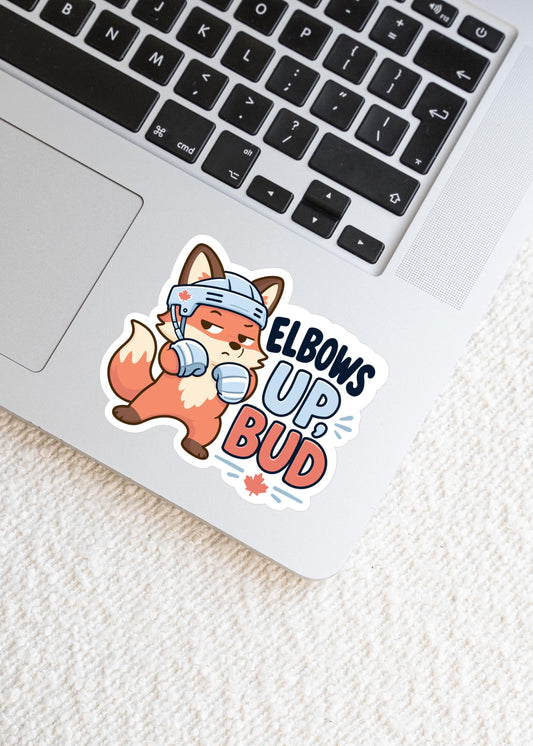 Elbows Up Bud Sticker, Canadian Hockey Humour Vinyl Decal, Cute Kawaii Fox Sticker, Canada Pride Gift, Funny Sports Fan Laptop Sticker