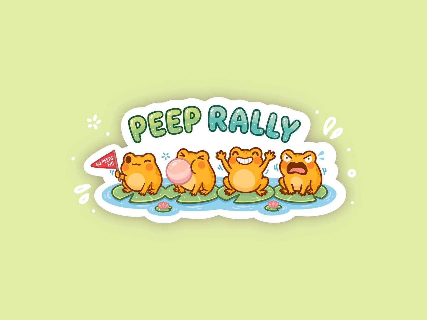 Peep Rally Frog Sticker, Cute Kawaii Cheer Squad Vinyl Decal, Funny Team Spirit Gift, Pond Animal Laptop Water Bottle Sticker