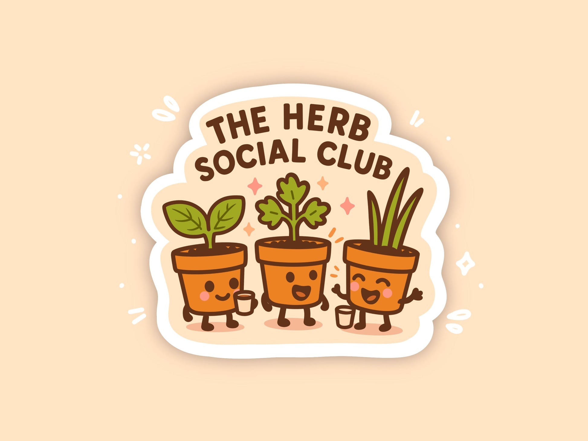 The Herb Social Club Sticker, Cute Kawaii Plant Pot Vinyl Decal, Funny Gardening Gift, Herb Garden Laptop Planner Sticker