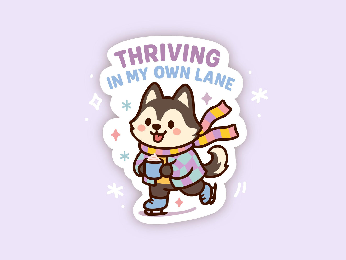 Thriving In My Own Lane Sticker, Kawaii Husky Vinyl Decal, Introvert Motivation Gift, Positive Mindset Journal Sticker, Self Growth Humour