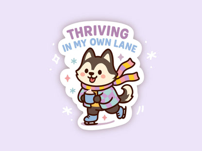 Thriving In My Own Lane Sticker, Kawaii Husky Vinyl Decal, Introvert Motivation Gift, Positive Mindset Journal Sticker, Self Growth Humour