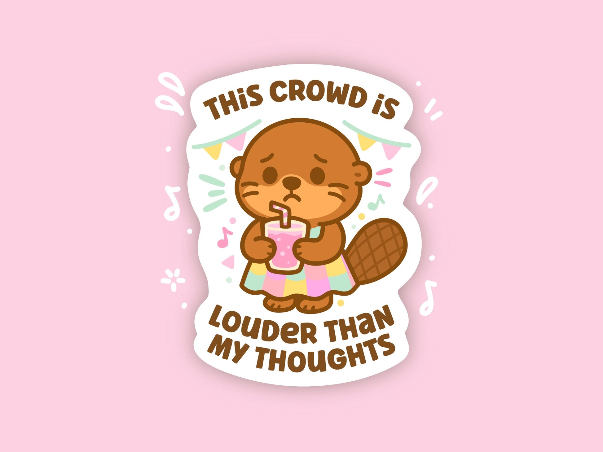 This Crowd Is Louder Than My Thoughts Sea Otter Sticker, Cute Kawaii Social Battery Decal, Funny Introvert Gift for Laptop