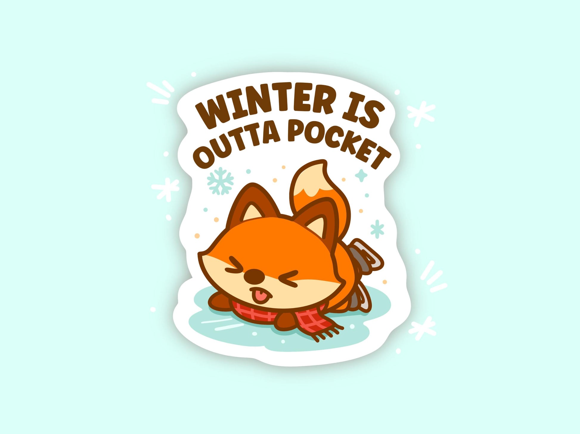 Winter Is Outta Pocket Fox Sticker, Cute Kawaii Canadian Vinyl Decal, Funny Cold Weather Humour, Ice Skating Laptop Gift