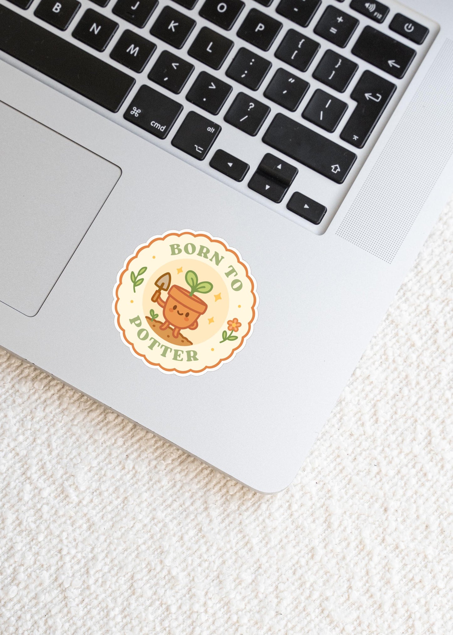 Born to Potter Sticker, 2 Inch Cute Kawaii Plant Pot Vinyl Decal, Funny Gardening Badge, Houseplant Parent Gift, Garden Club Sticker