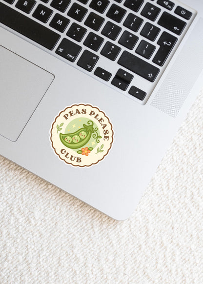 Peas Please Club Sticker, 2 Inch Cute Kawaii Pea Pod Vinyl Decal, Funny Gardening Badge, Vegetable Garden Gift, Plant Lover