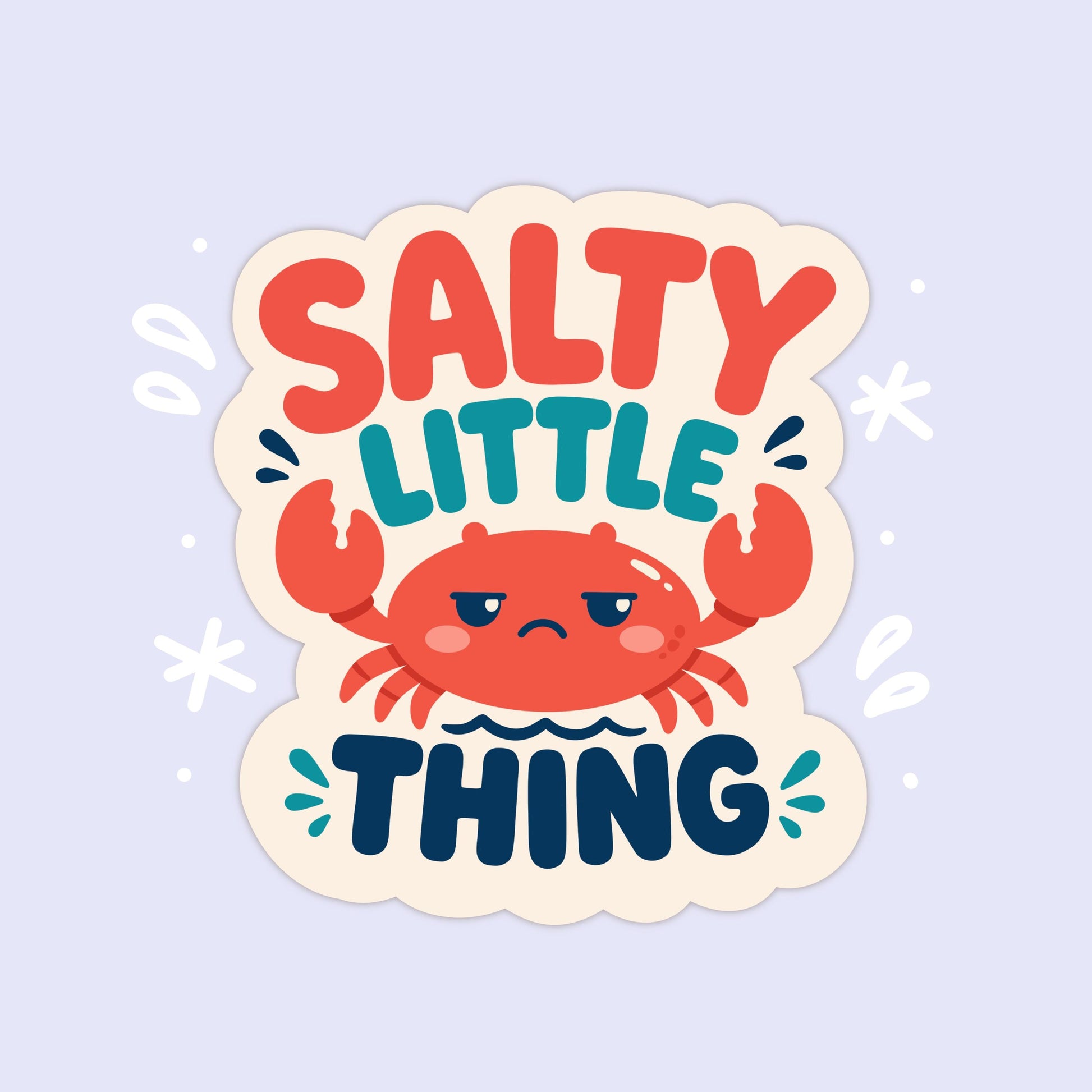 Salty Little Thing Sticker, Kawaii Crab Vinyl Decal, Funny Coastal Beach Humour Gift, Ocean Attitude Water Bottle Decor