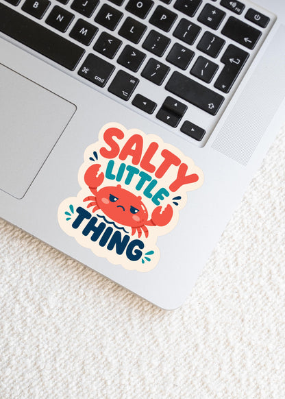 Salty Little Thing Sticker, Kawaii Crab Vinyl Decal, Funny Coastal Beach Humour Gift, Ocean Attitude Water Bottle Decor