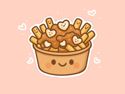 Poutine Sticker, Cute Kawaii Canadian Food Vinyl Decal, Fries Gravy Cheese Curd Gift, Snack Lover Laptop Sticker