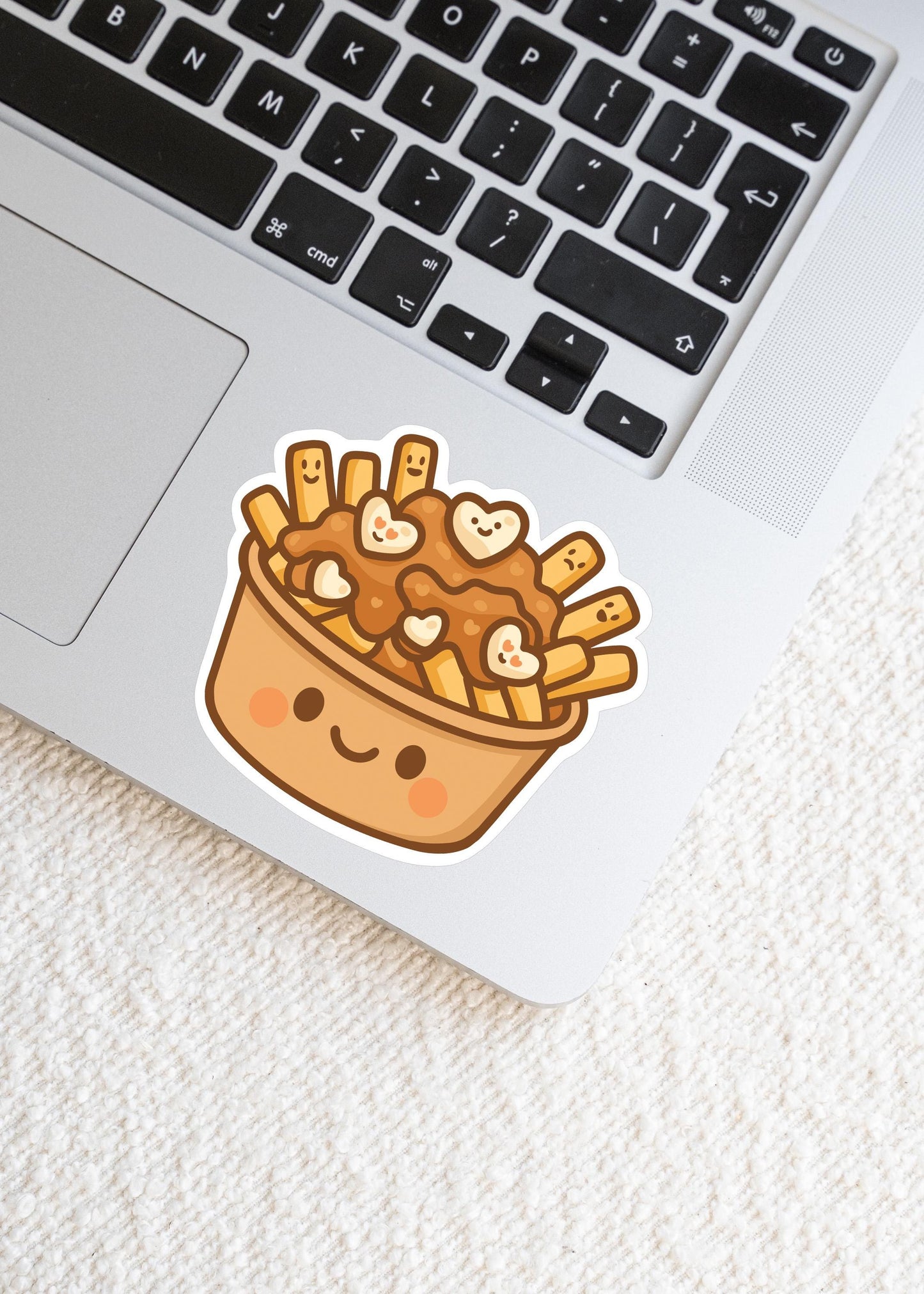 Poutine Sticker, Cute Kawaii Canadian Food Vinyl Decal, Fries Gravy Cheese Curd Gift, Snack Lover Laptop Sticker