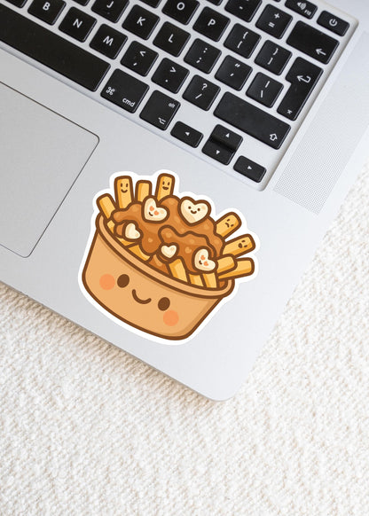 Poutine Sticker, Cute Kawaii Canadian Food Vinyl Decal, Fries Gravy Cheese Curd Gift, Snack Lover Laptop Sticker