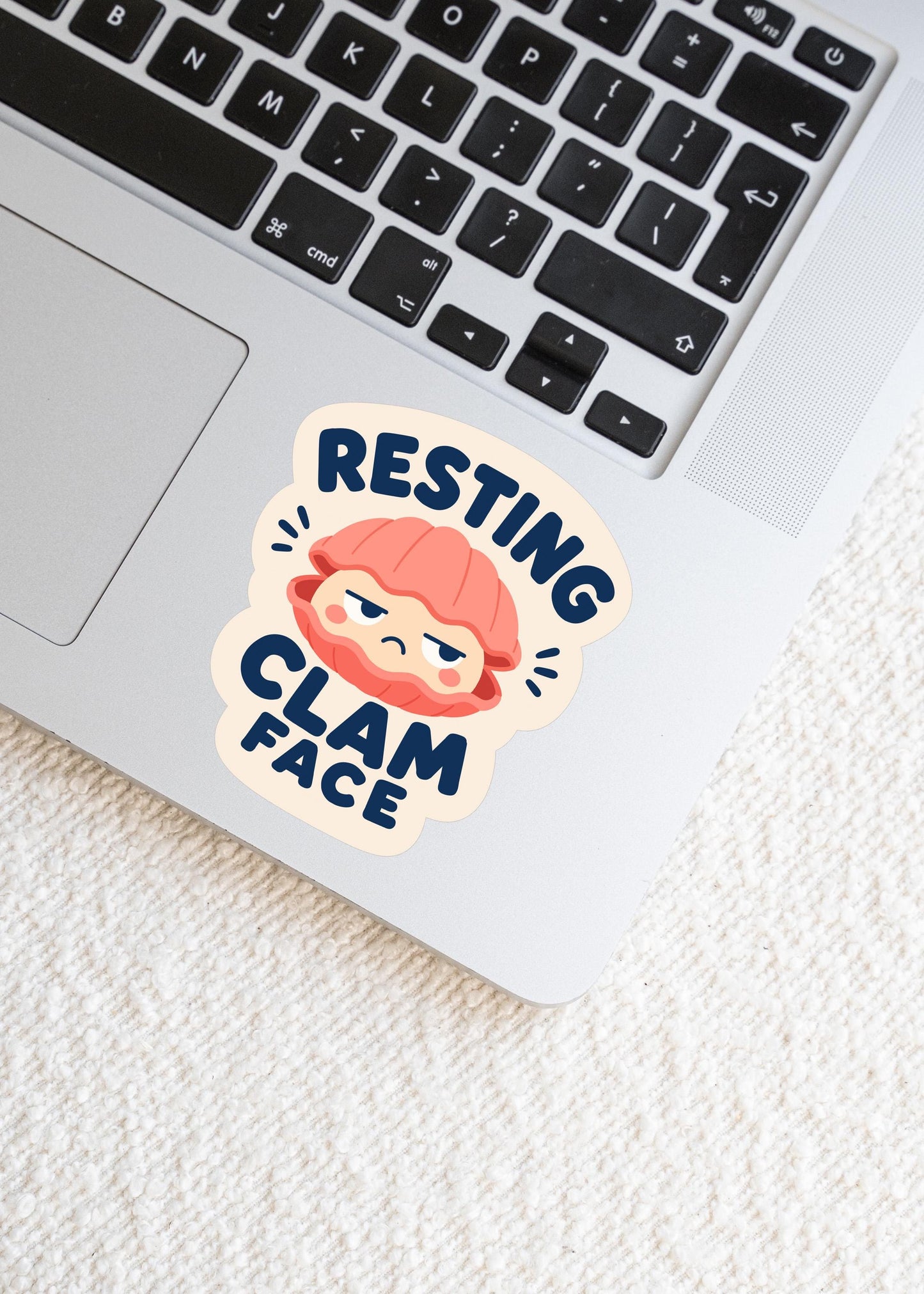 Resting Clam Face Sticker, Kawaii Shellfish Vinyl Decal, Funny Coastal Beach Pun Gift, Ocean Attitude Water Bottle Decor