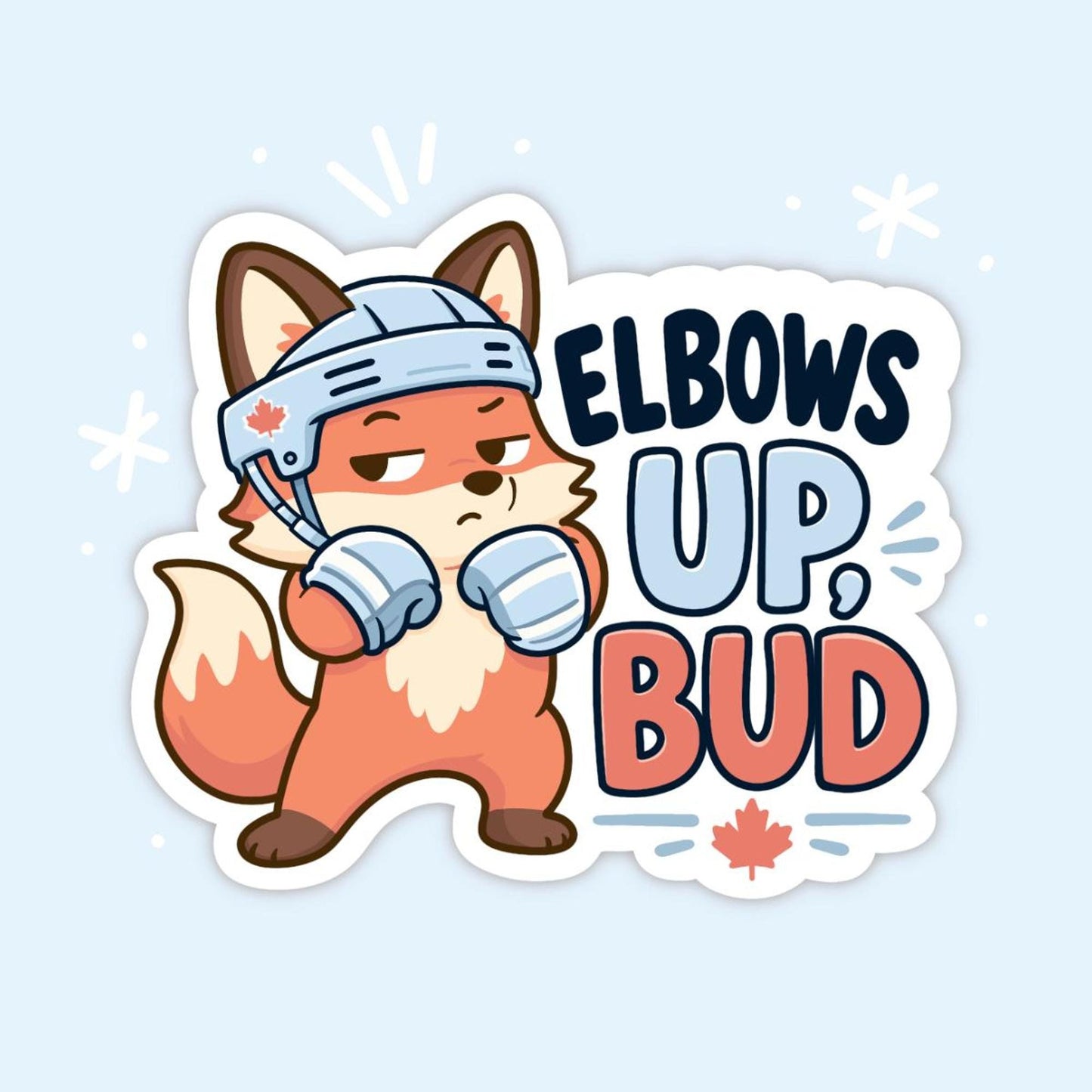 Elbows Up Bud Sticker, Canadian Hockey Humour Vinyl Decal, Cute Kawaii Fox Sticker, Canada Pride Gift, Funny Sports Fan Laptop Sticker
