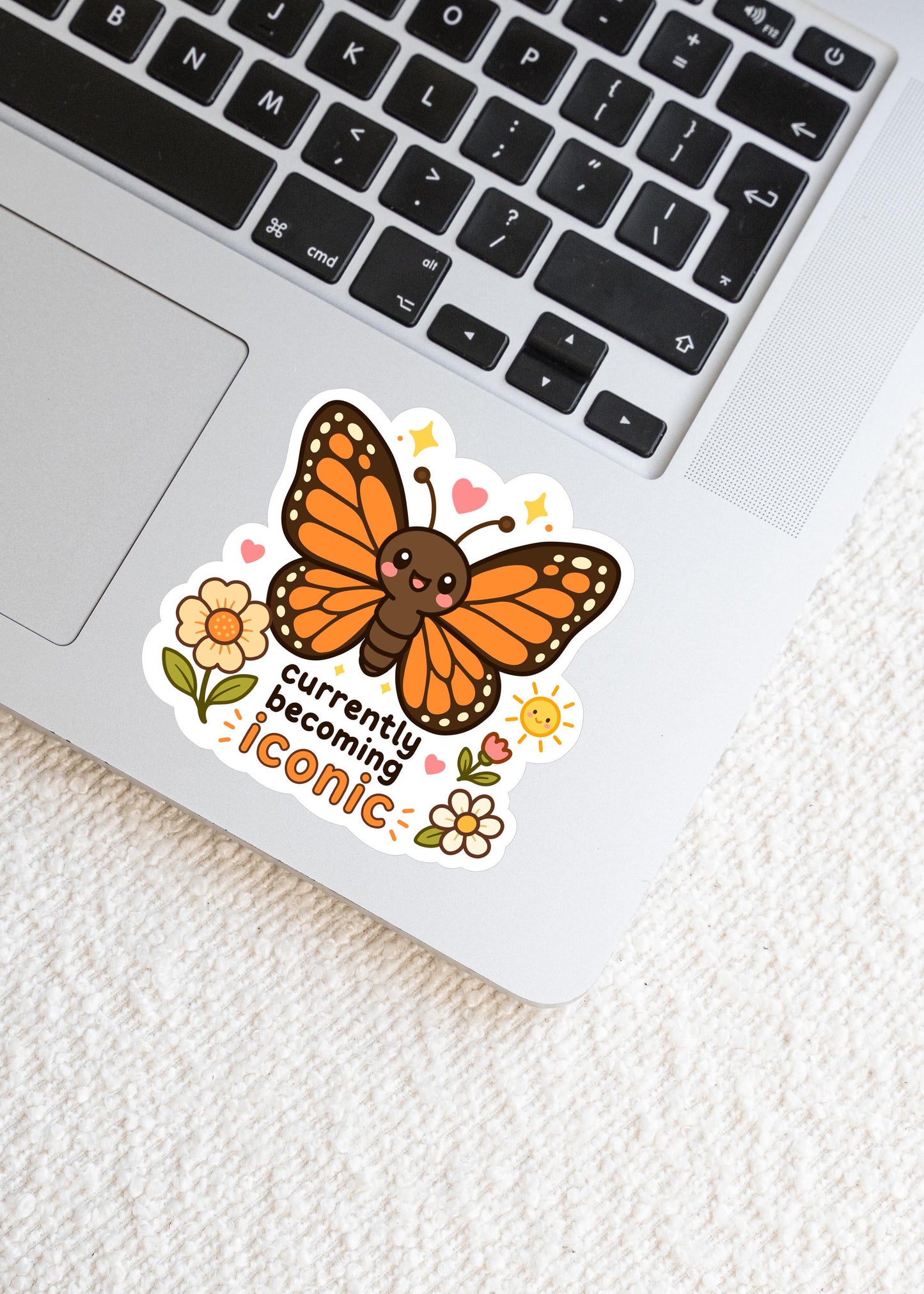 Currently Becoming Iconic Butterfly Sticker, Cute Kawaii Monarch Vinyl Decal, Positive Self Love Gift, Confidence Laptop Sticker