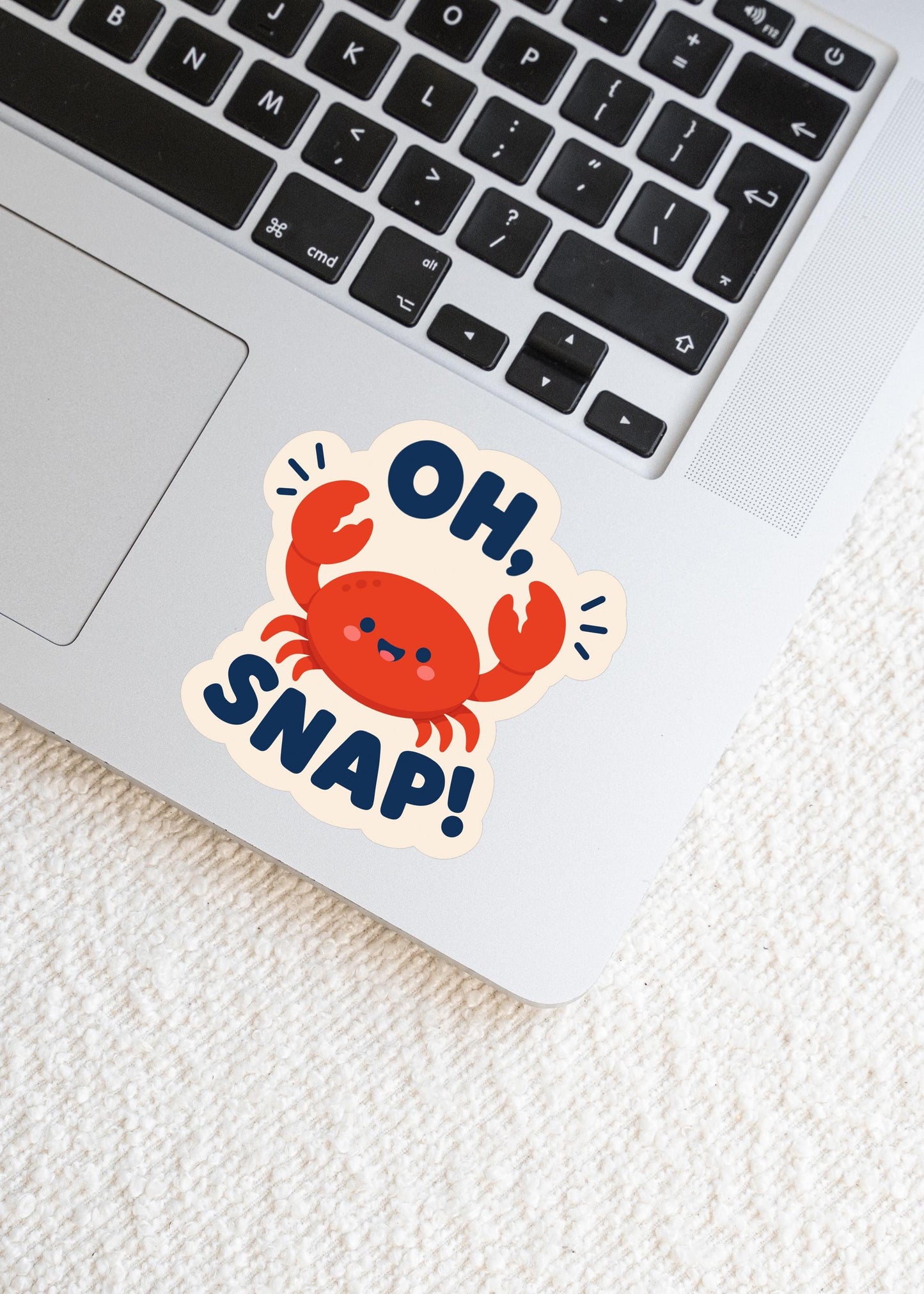 Oh Snap Crab Sticker, Kawaii Coastal Vinyl Decal, Funny Ocean Pun Gift, Beach Nautical Humour, Water Bottle Laptop Decor