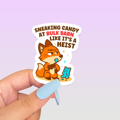 Sneaking Candy at Bulk Barn Fox Sticker, Cute Kawaii Canadian Vinyl Decal, Funny Gummy Snack Gift for Laptop Water Bottle Planner