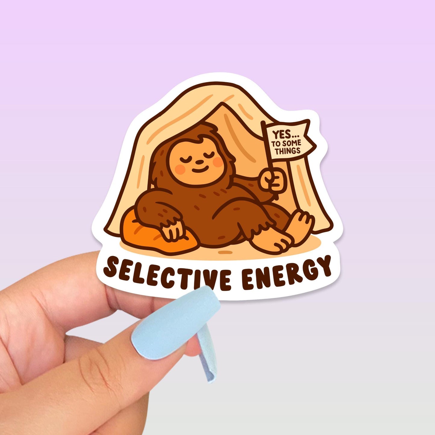 Selective Energy Sasquatch Sticker, Cute Kawaii Bigfoot Vinyl Decal, Funny Introvert Humour, Cozy Self Care Gift, Camping Sticker