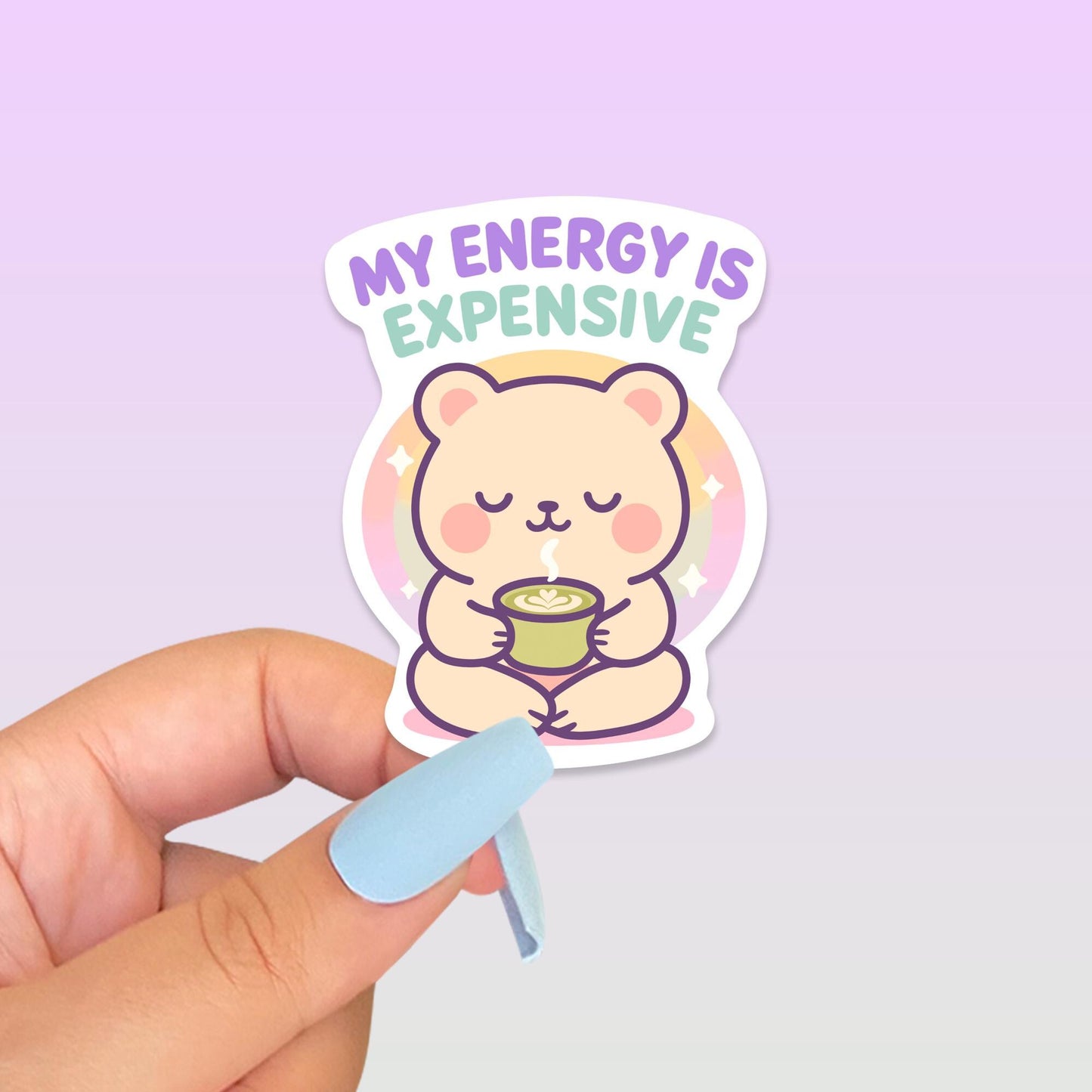 Cute Kawaii Bear Vinyl Sticker, My Energy Is Expensive Decal, Self Care Mental Health, Introvert Boundaries, Planner Journal Gift