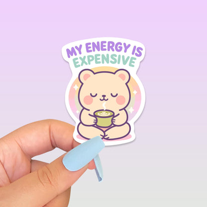 Cute Kawaii Bear Vinyl Sticker, My Energy Is Expensive Decal, Self Care Mental Health, Introvert Boundaries, Planner Journal Gift