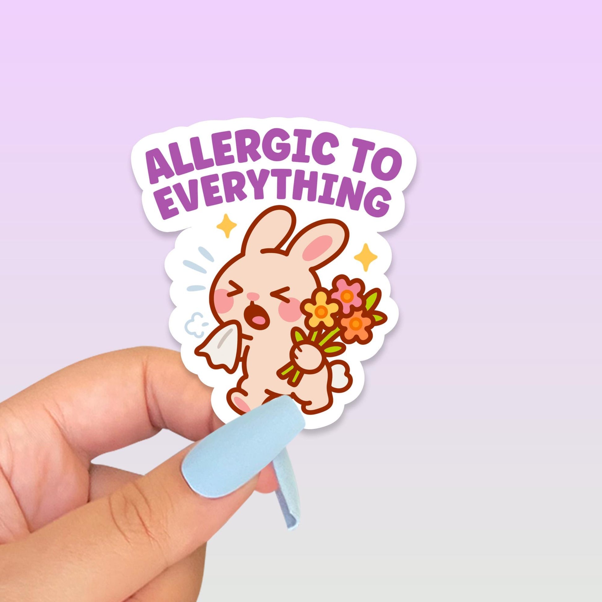 Cute Kawaii Bunny Vinyl Sticker, Allergic To Everything Decal, Funny Seasonal Allergy Humour, Springtime Pollen Laptop Gift