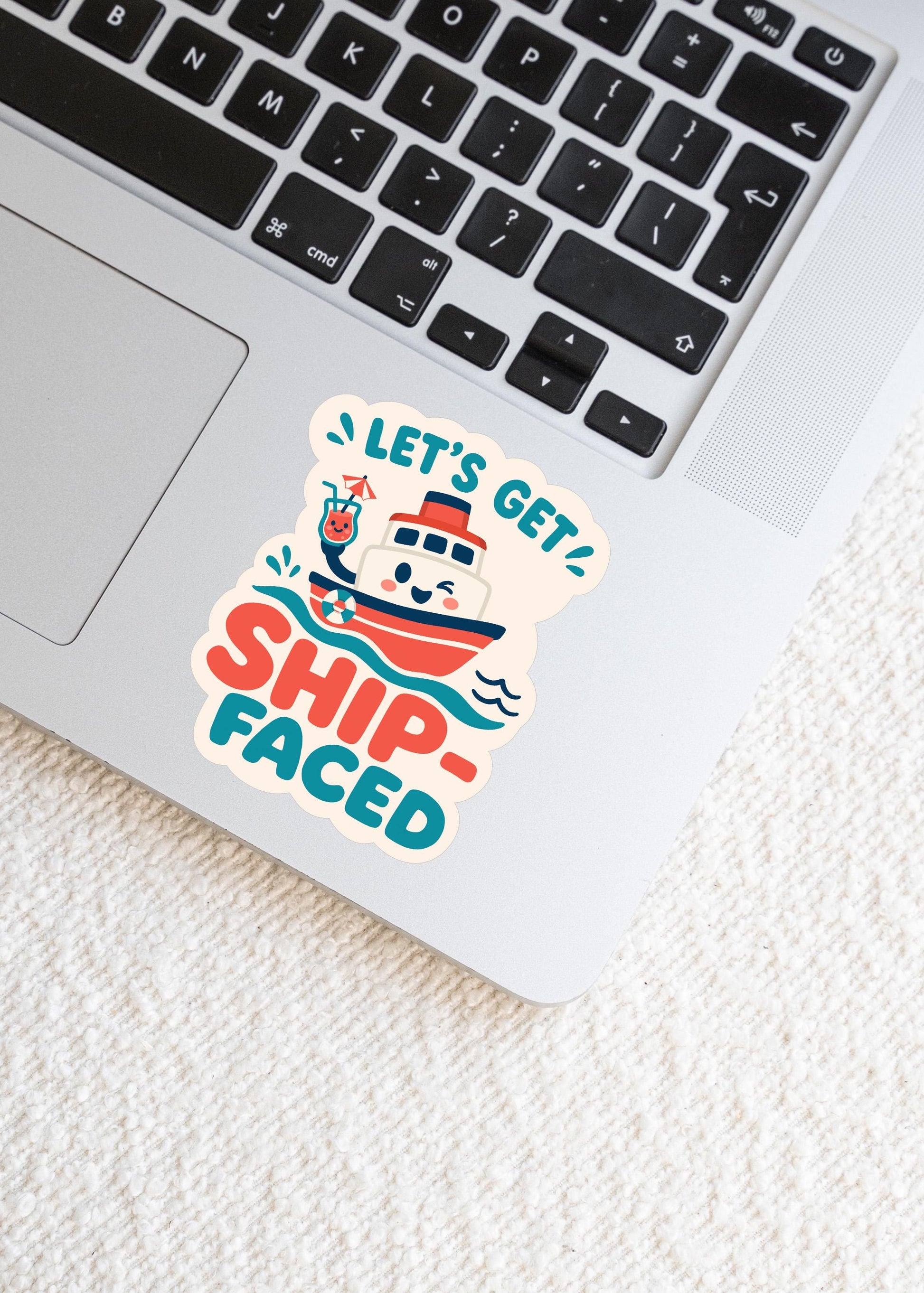 Let's Get Ship-Faced Sticker, Kawaii Boat Vinyl Decal, Funny Nautical Party Pun, Cruise Vacation Gift, Coastal Drinking Humour