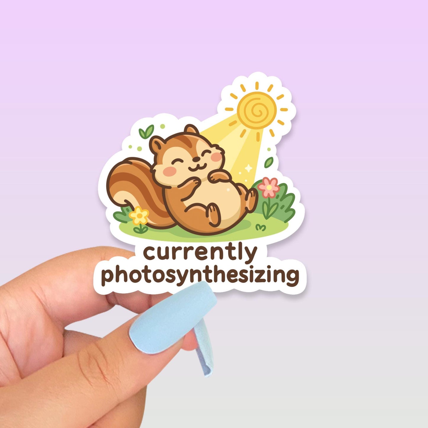 Currently Photosynthesizing Sticker, Cute Kawaii Chipmunk Vinyl Decal, Funny Sun Lover Gift, Garden Self Care Laptop Sticker